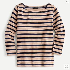 Structured boatneck T-shirt in stripe in Khaki Navy